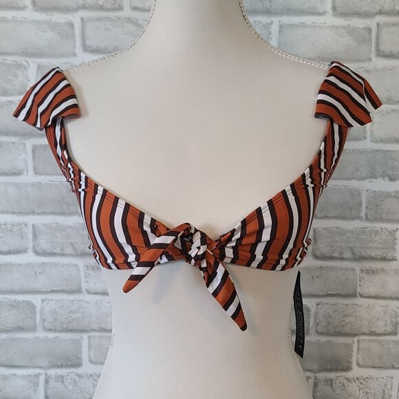 Free Society Cap Sleeve Bikini Top Swimsuit Stripe Retro Style Tie Front NEW 4 - Picture 1 of 4